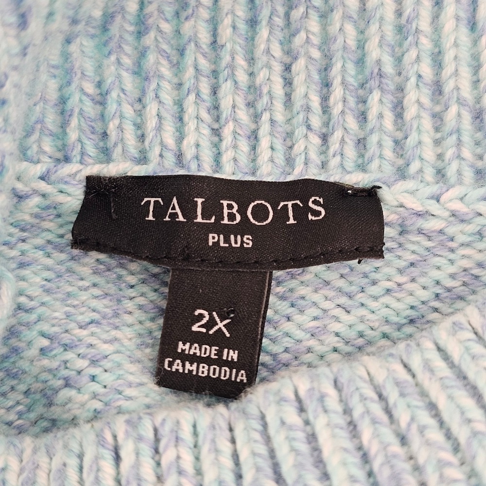 Talbots Mock Neck Sweater Womens 2X Blue Diamond Knit Cotton Blend Pullover - Picture 5 of 6